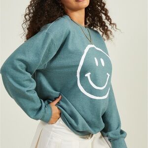 Altar'd State Faded Green Smiley Face Crewneck Sweatshirt XS/S